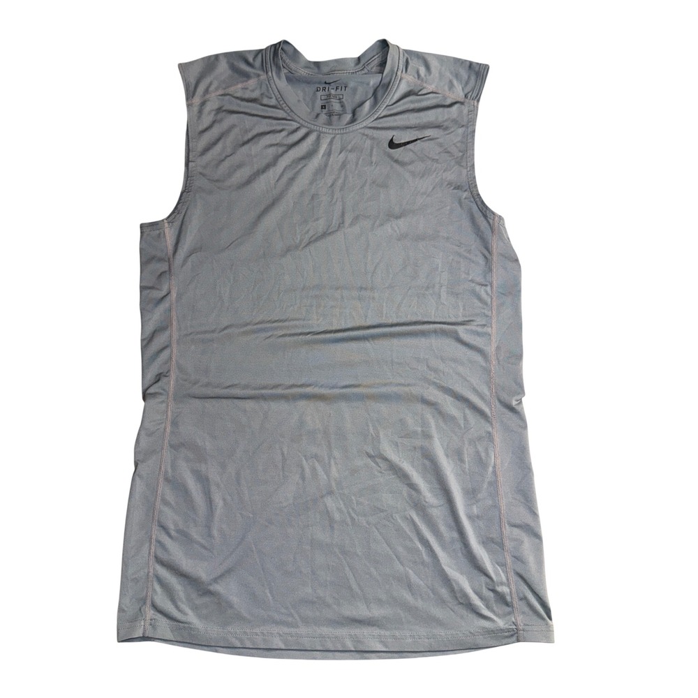 Nike Sleeveless Shirt Small Gray Dri-FIT Fitted Crew Neck Athletic Top
